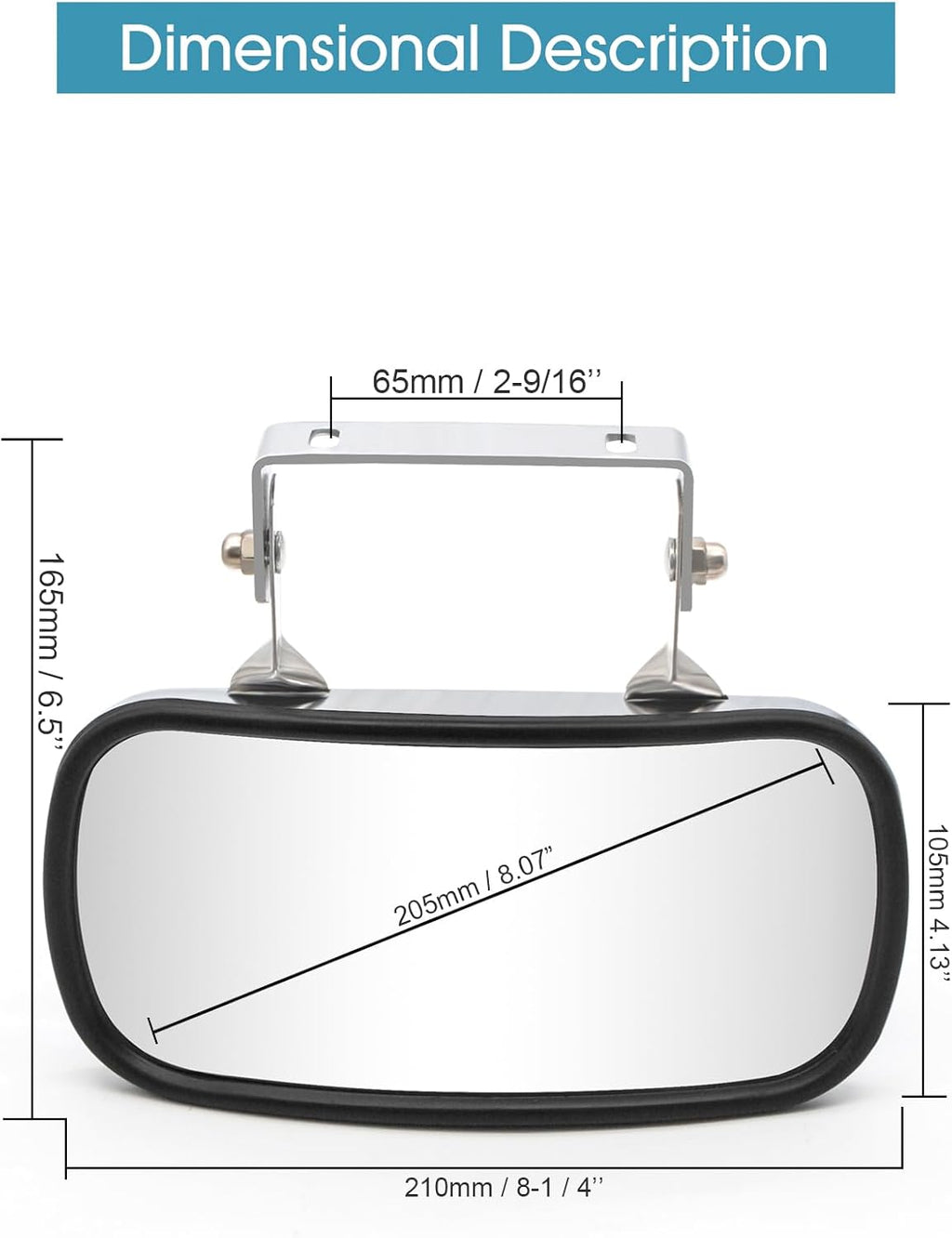 Convex Mirror Stainless Steel Rectangular U-Bracket for Cars Trucks Boats Tractors Forklifts Improves Visibility Rear