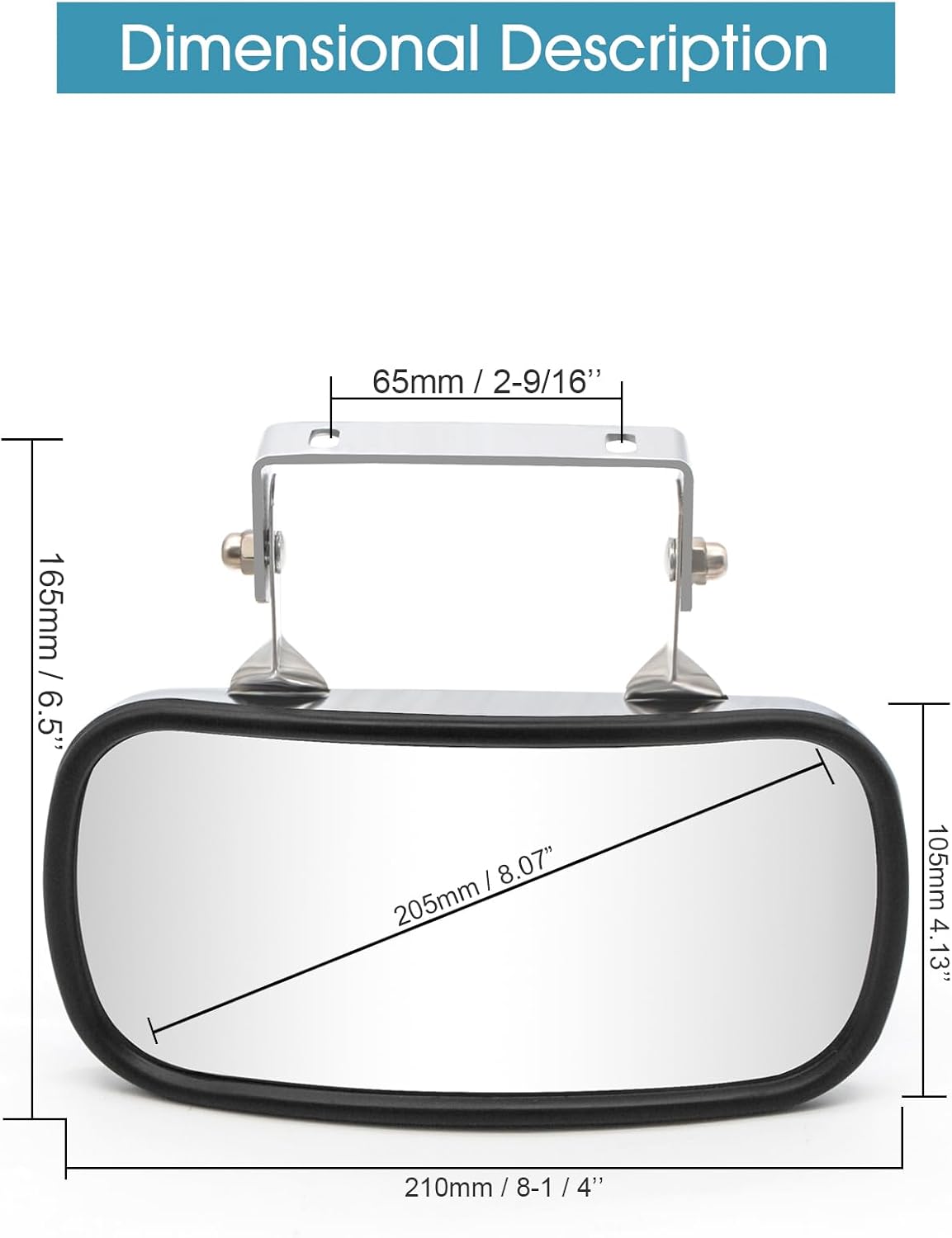Convex Mirror Stainless Steel Rectangular U-Bracket for Cars Trucks Boats Tractors Forklifts Improves Visibility Rear