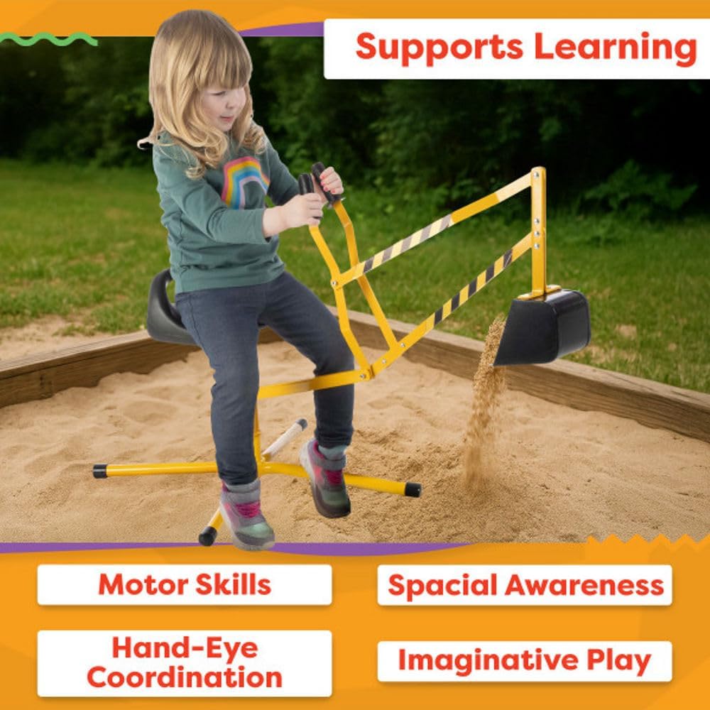 Ride on Excavator Toy for Sandbox or Beach - Heavy Duty Metal Sand Digger Excavator for Kids with 360 Degree Rotating