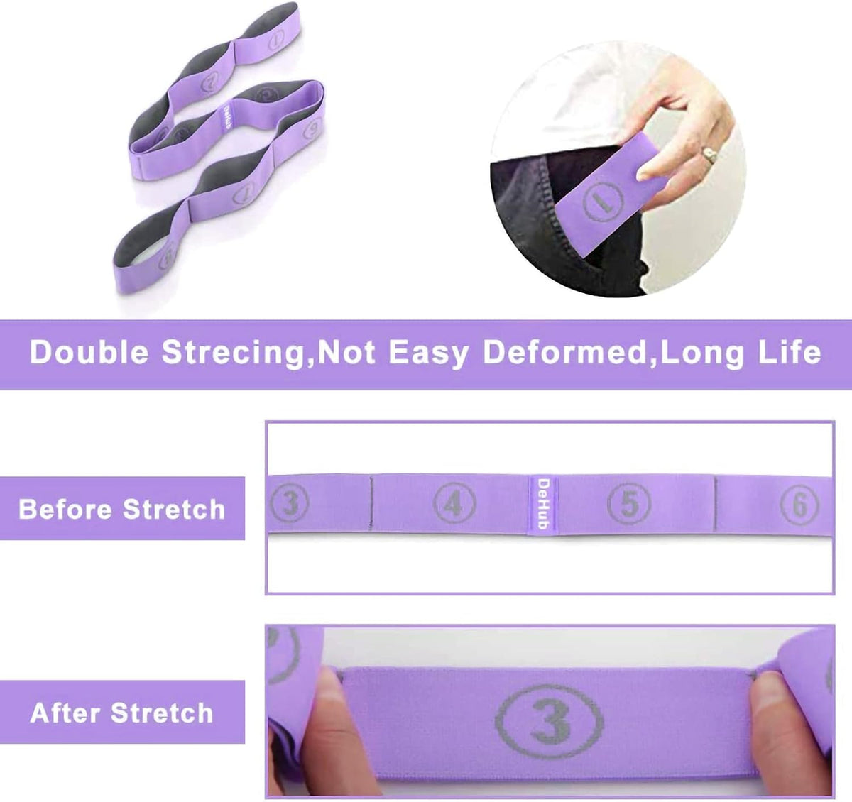 Stretch Strap, Elastic Yoga Stretching Strap, Multi-Loop for Physical Therapy, Pilates, Yoga, Dance & Gymnastics