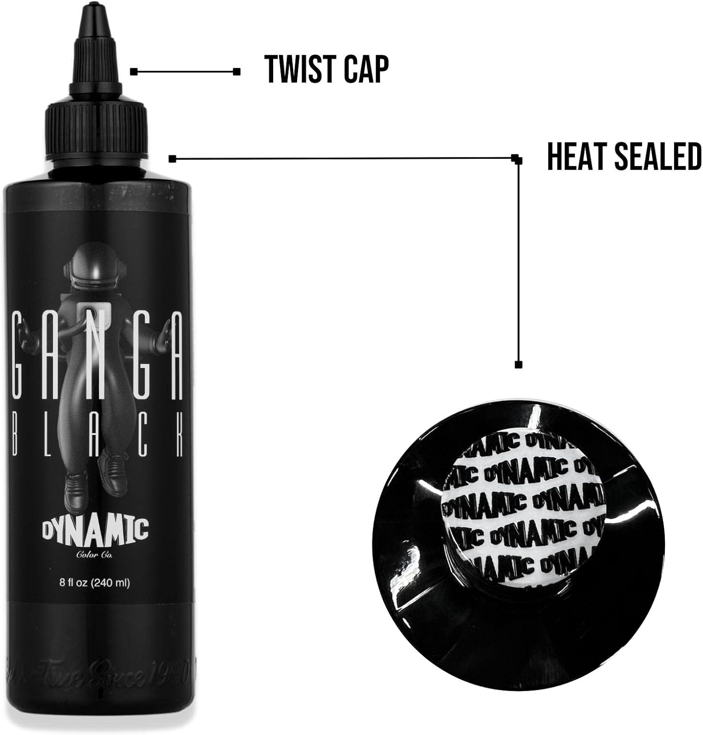 Dynamic Color Ganga Black Tattoo Ink, Made in Spain, Reach Compliant, 8 oz