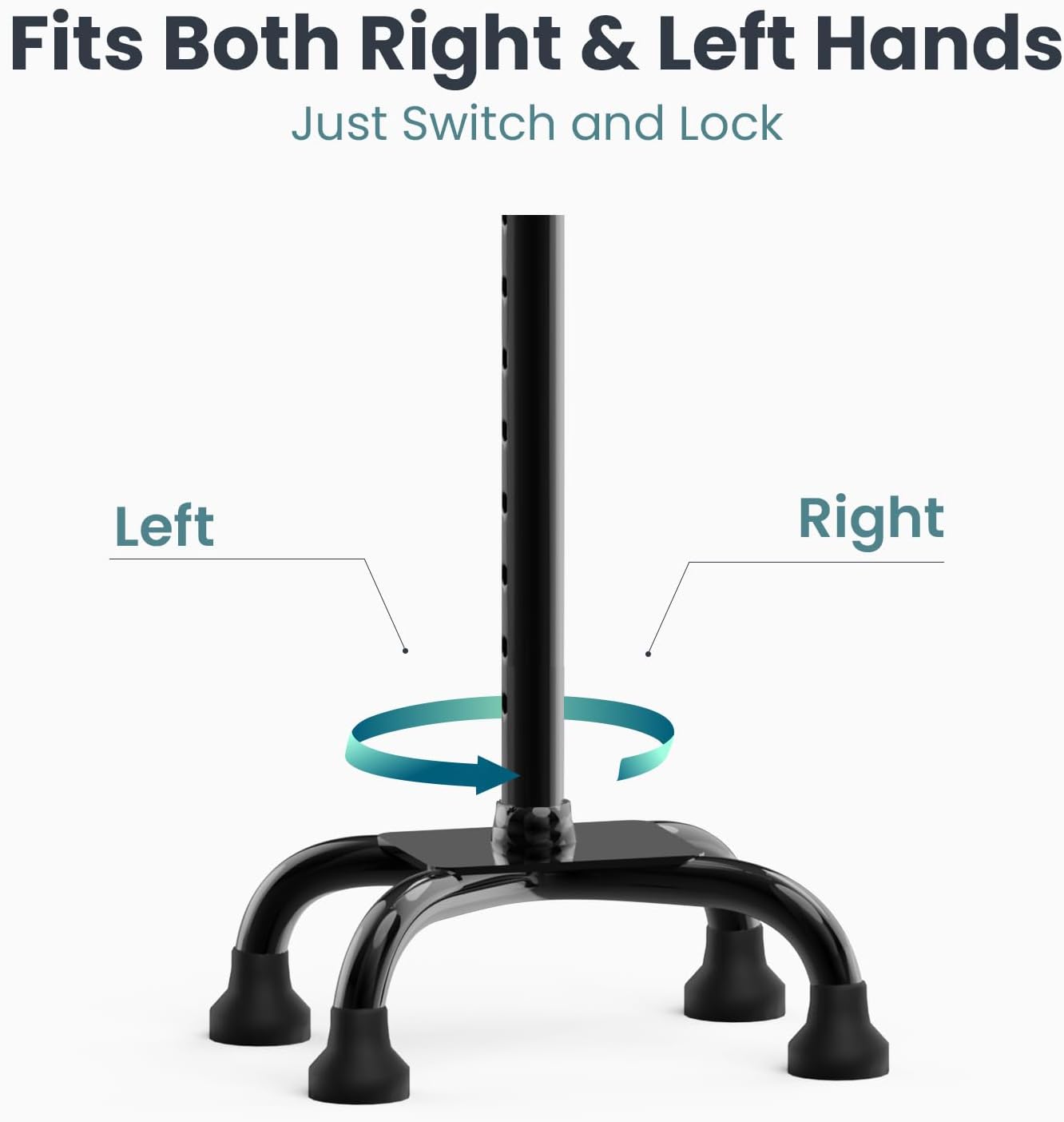 Quad Cane (300 lb) - Adjustable Walking Cane with A Large 4 Pronged Base for Extra Balance & Stability, Walking Canes