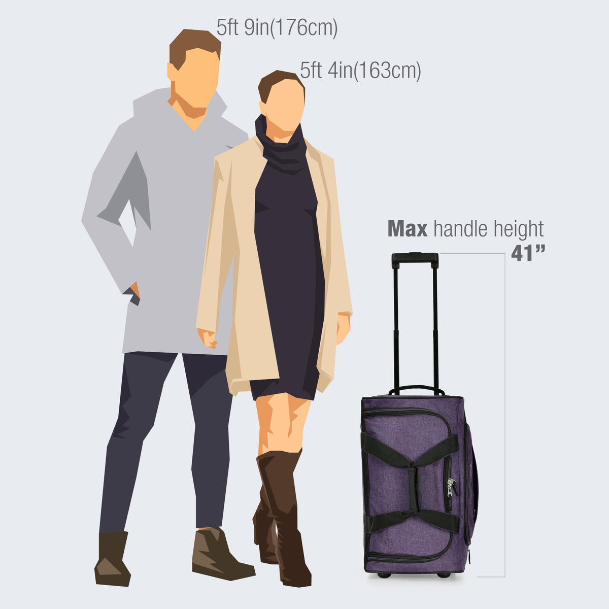 Duffel Bag with Rolling Wheels, Purple