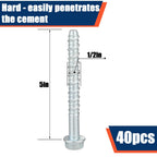 40 Pack 1/2" X 5" Concrete Anchors and Screw Kits Galvanized