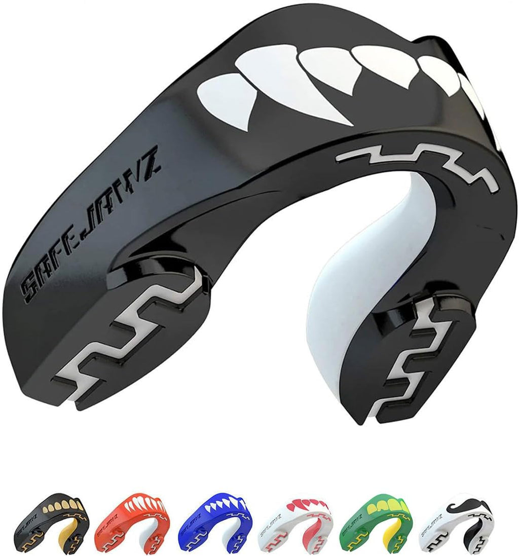 Black Fangz Mouth Guard, Adult Dual Layer Mouthguard with Case | Adult 12+ Years, Black Sports Mouthpiece, Easy Fit
