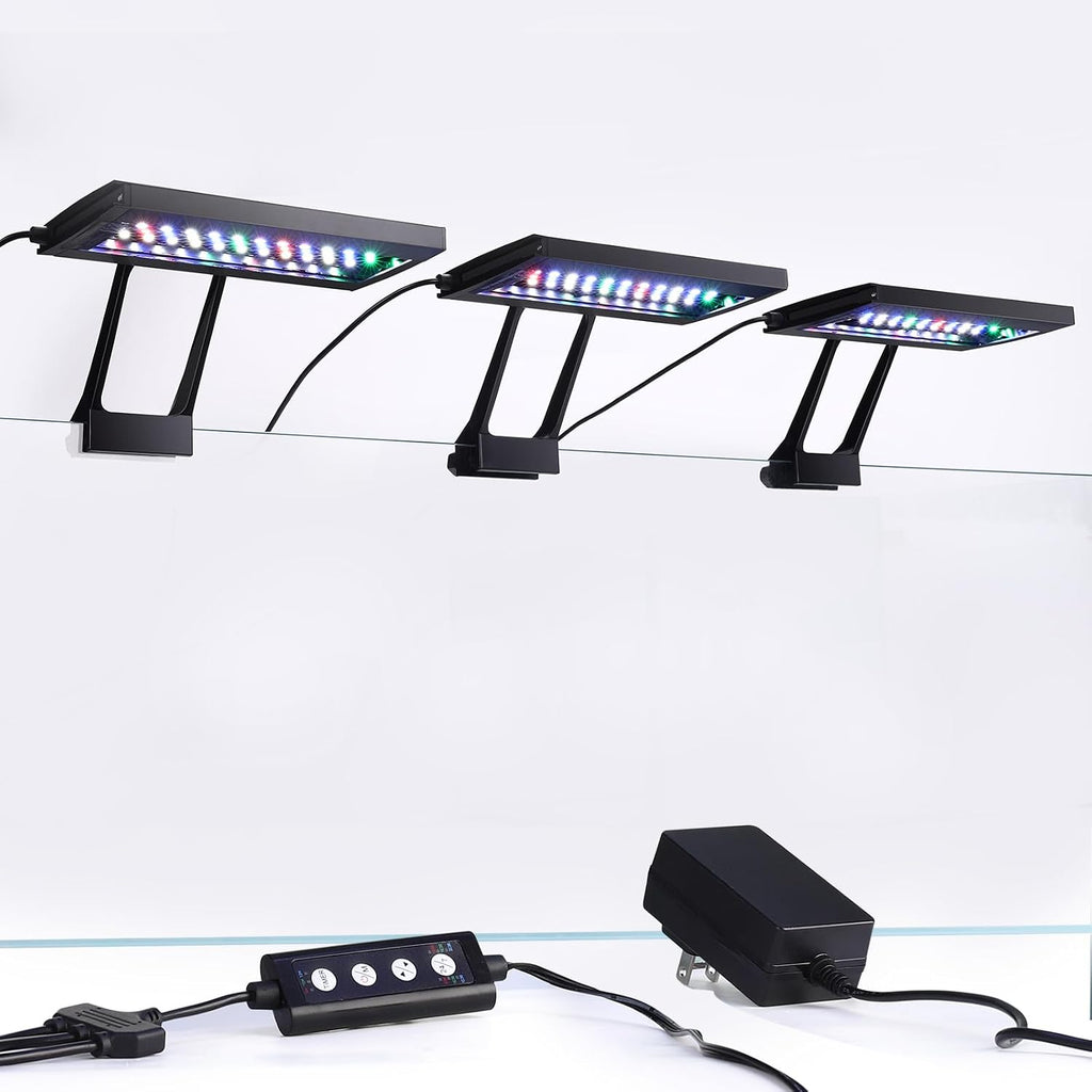 Clip On Aquarium LED Light with Multi-Channel Controller, Fish Tank Light 24/7 Lighting Sunrise-Daylight-Moonlight