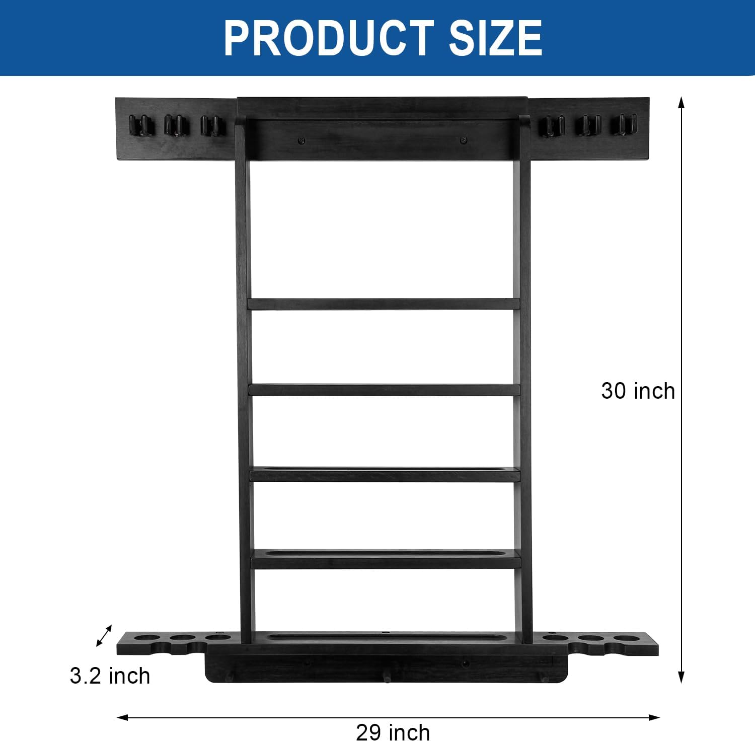 Large Pool Stick Holder Wall Mount, Billiards Pool Cue Rack Ping Pong Paddle Holder, Dart Holder 3-IN-1, Wood Pool