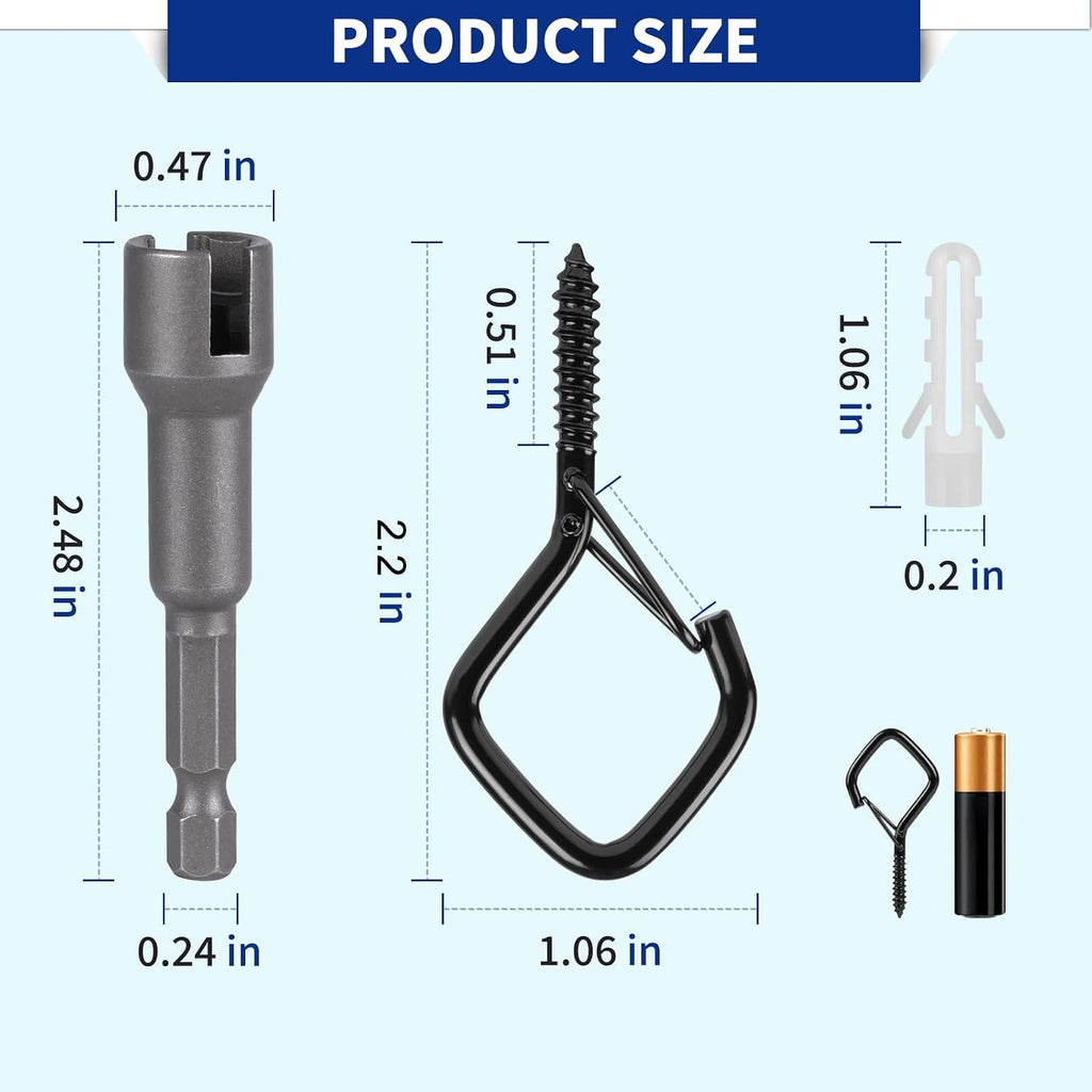 Q Hanger Hooks, 2.2 Inch Metal Screw Hook with Buckle, Black, 20 Pcs