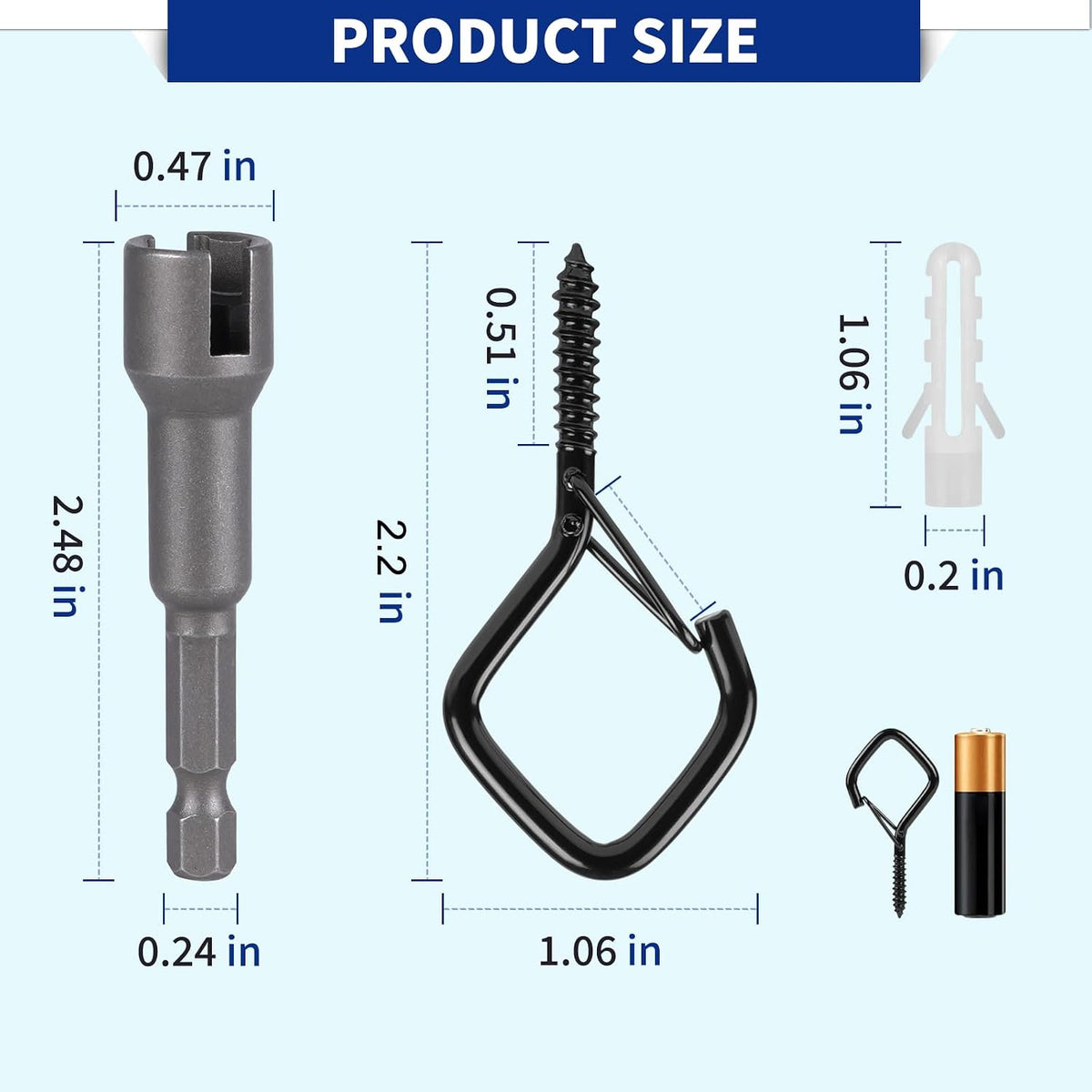 Q Hanger Hooks, 2.2 Inch Metal Screw Hook with Buckle, Black, 20 Pcs