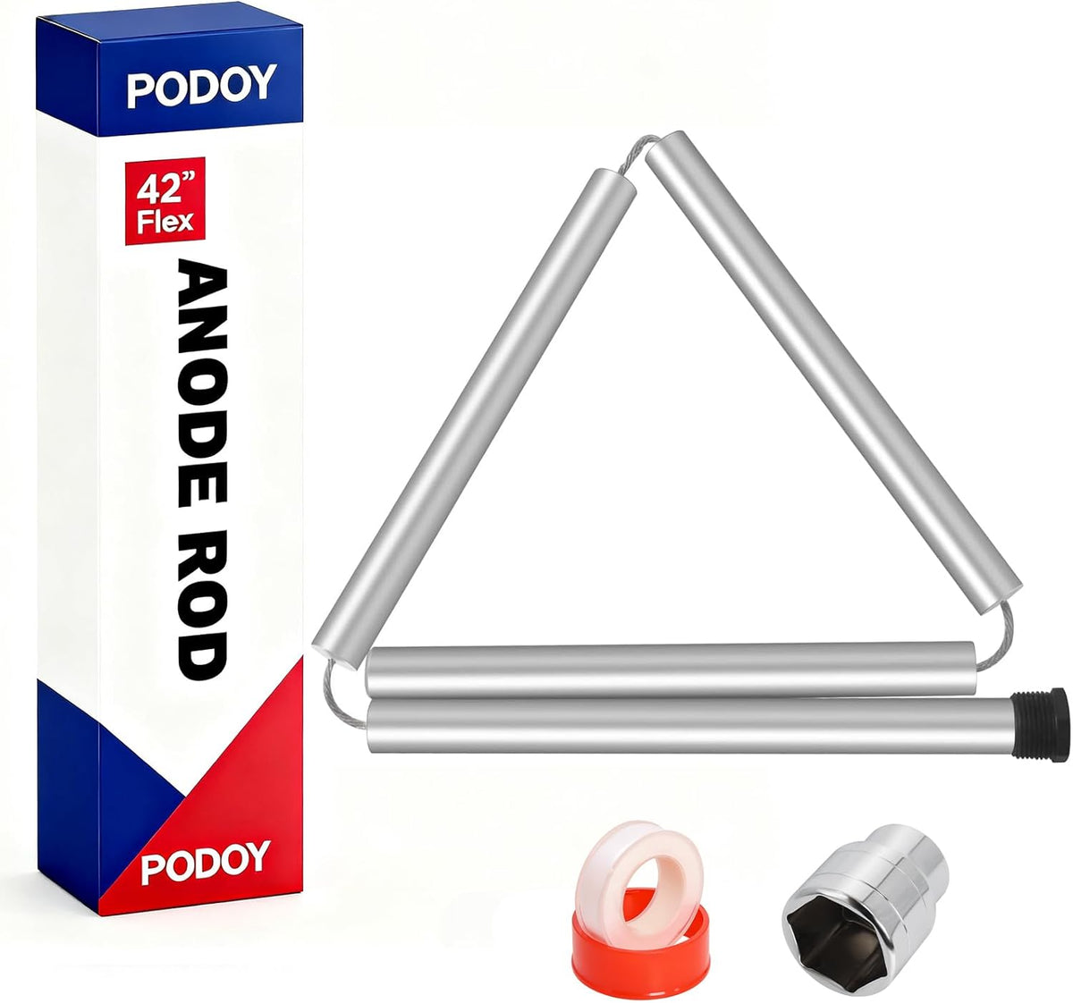 42" Flexible Magnesium Anode Rod for Hot Water Heater, 3/4" NPT