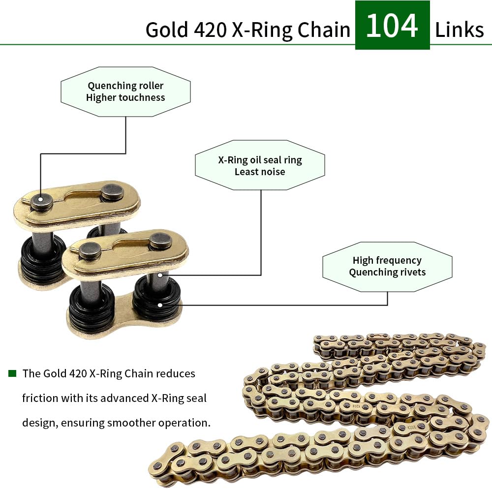 Gold 420 X-Ring Chain 104 Links - Universal Fit for Kawasaki, Yamaha