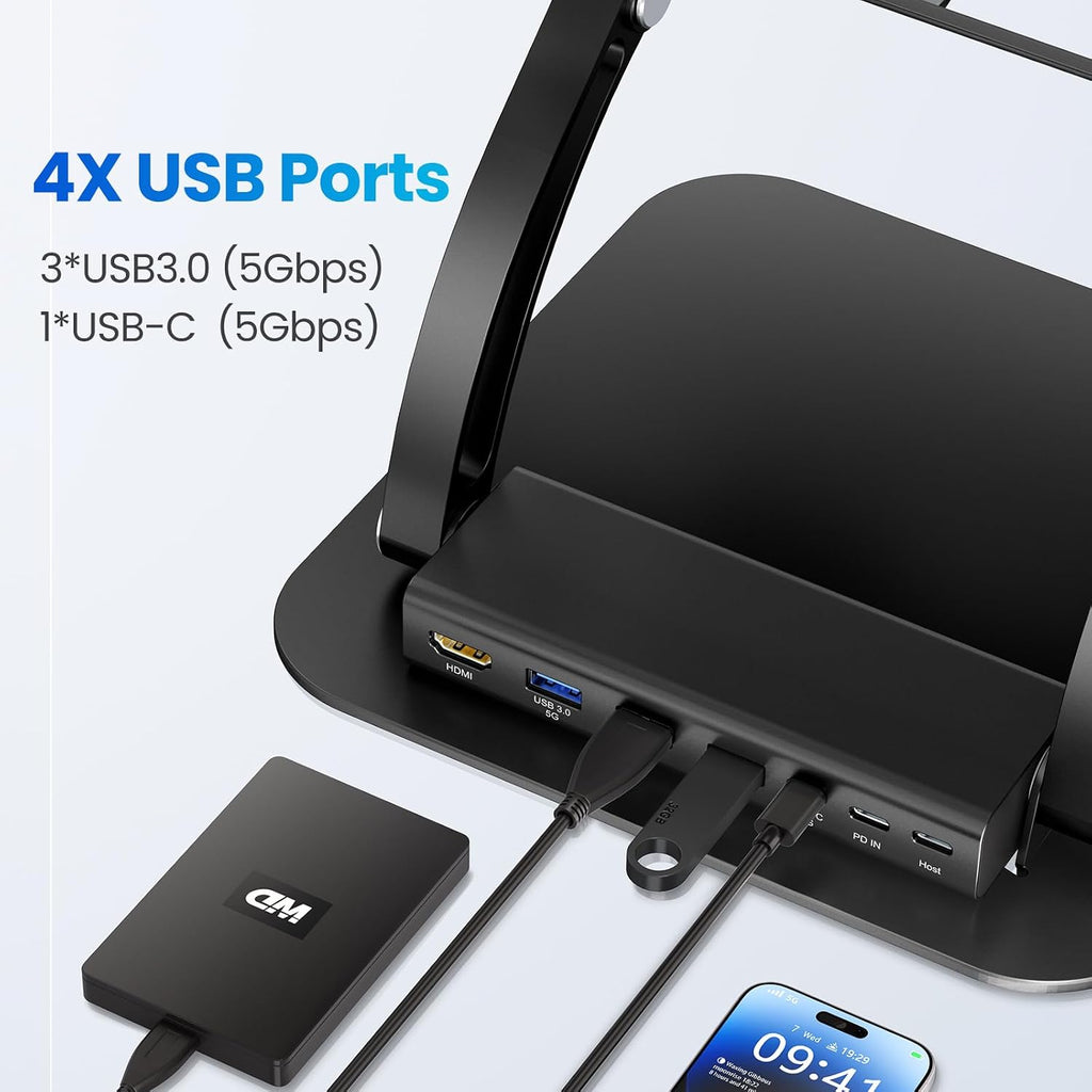 Laptop Stand with Detachable USB-C Hub, 100W PD Charging, 4K@60Hz HDMI, 3 USB Ports, Ergonomic Laptop Holder Docking