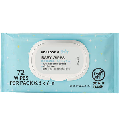 Baby Wipe with Aloe and Vitamin, 6.8 x 7 in, 72 Wipes, 72 per Pack | 99% Water, Flip-Top Lid, Alcohol-Free