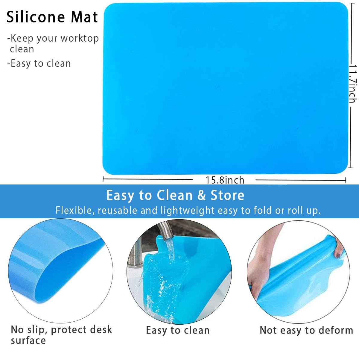 Resin Tools Set 22pcs, A3 Silicone Sheet with 100 ml Measuring Mixing Cups, Brushes Stir Sticks Spoons, Pipette for
