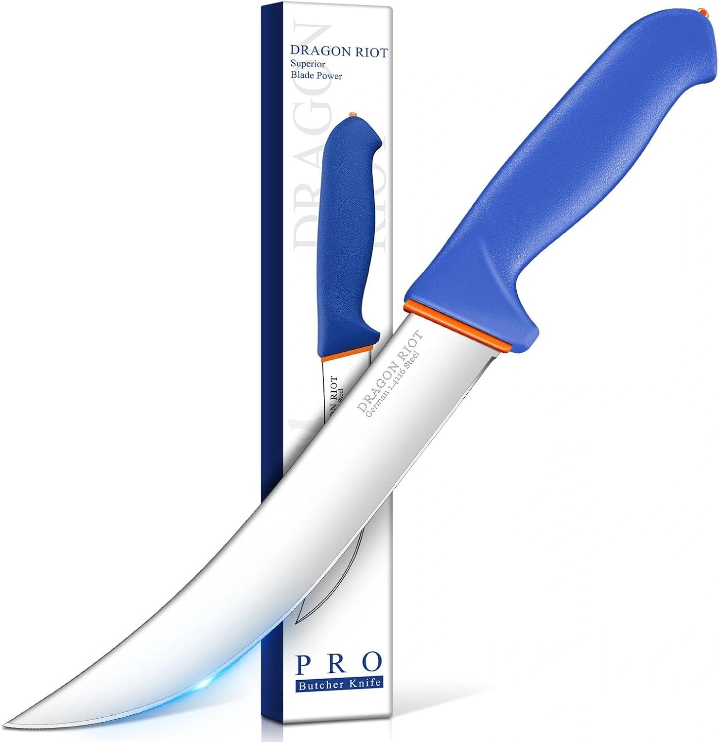 8 Inch Butcher Breaking Knife, Meat Processing Knife | High Carbon Stainless Steel, Curved Blade