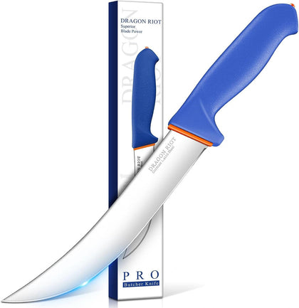 8 Inch Butcher Breaking Knife, Meat Processing Knife | High Carbon Stainless Steel, Curved Blade