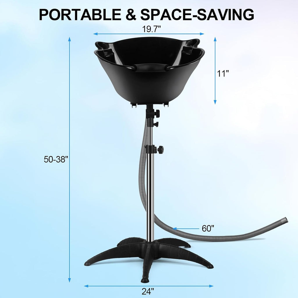 Portable Shampoo Bowl, 270° Rotating Salon Sink, Height Adjustable | Portable Height Adjustable Shampoo Bowl with