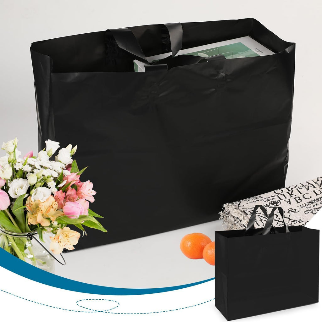 200P Large Plastic Gift Bags with Handles,16x6x12 Black Plastic Bags