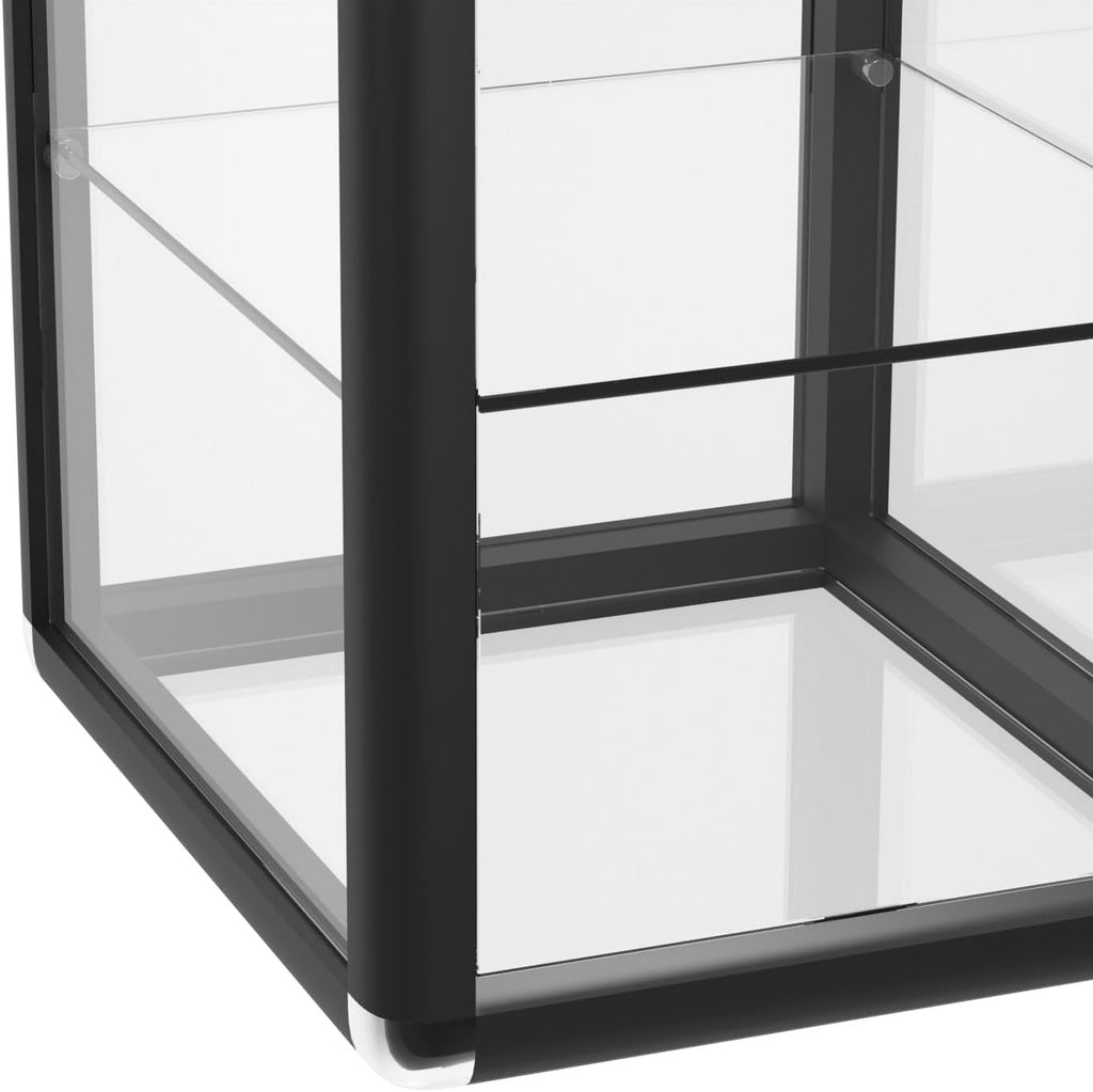 14" W x 27" H x 12" D Black Aluminum Frame Tempered Glass Countertop Display Case - Durable and Clear Tabletop