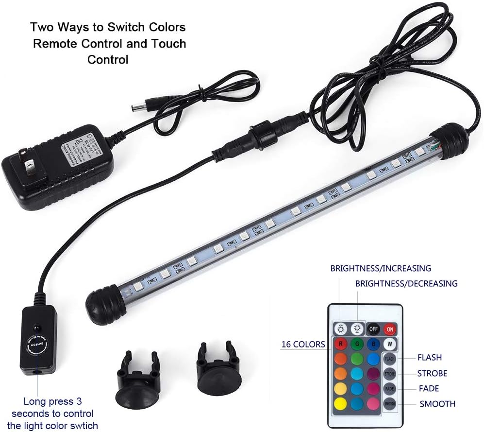8 in Submersible LED Aquarium Light, 1.2W Color Changing Fish Tank Light with Remote Control, IP68 Crystal Glass 9