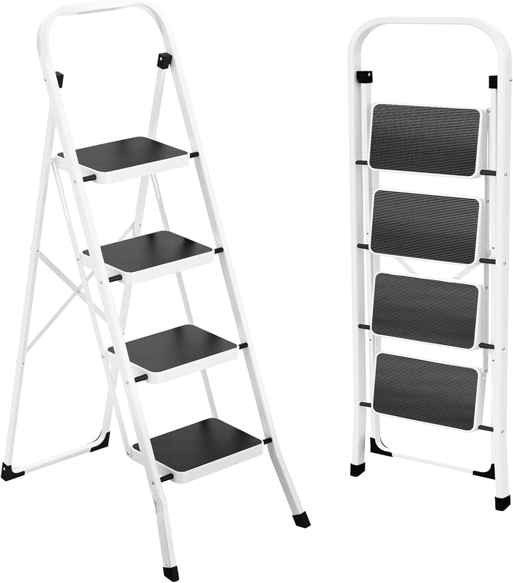 Step Ladder, Folding Step Stool for Adults with Anti-Slip Pedal, 330 lbs Capacity for Kitchen, Home, White