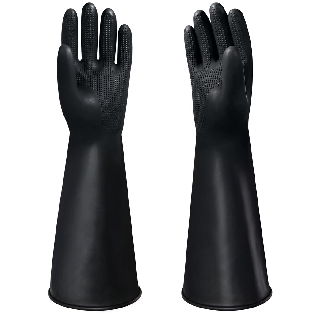 18" Chemical Resistant Gloves, Black Heavy Duty Rubber Gloves