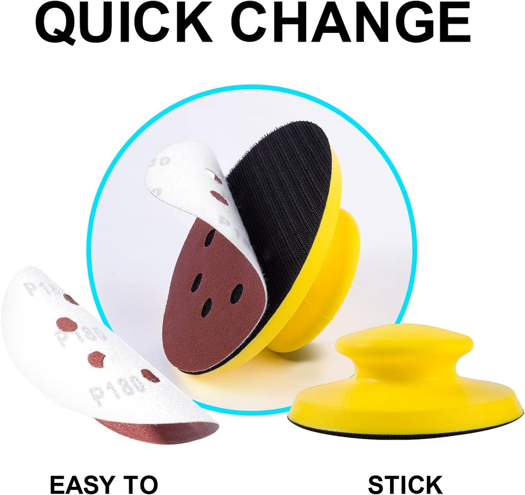 Hook and Loop Hand Sanding Block 5 Inch Mouse and Round Sanding Holder 2 PCS Hand Sanding Pad for Woodworking Hook