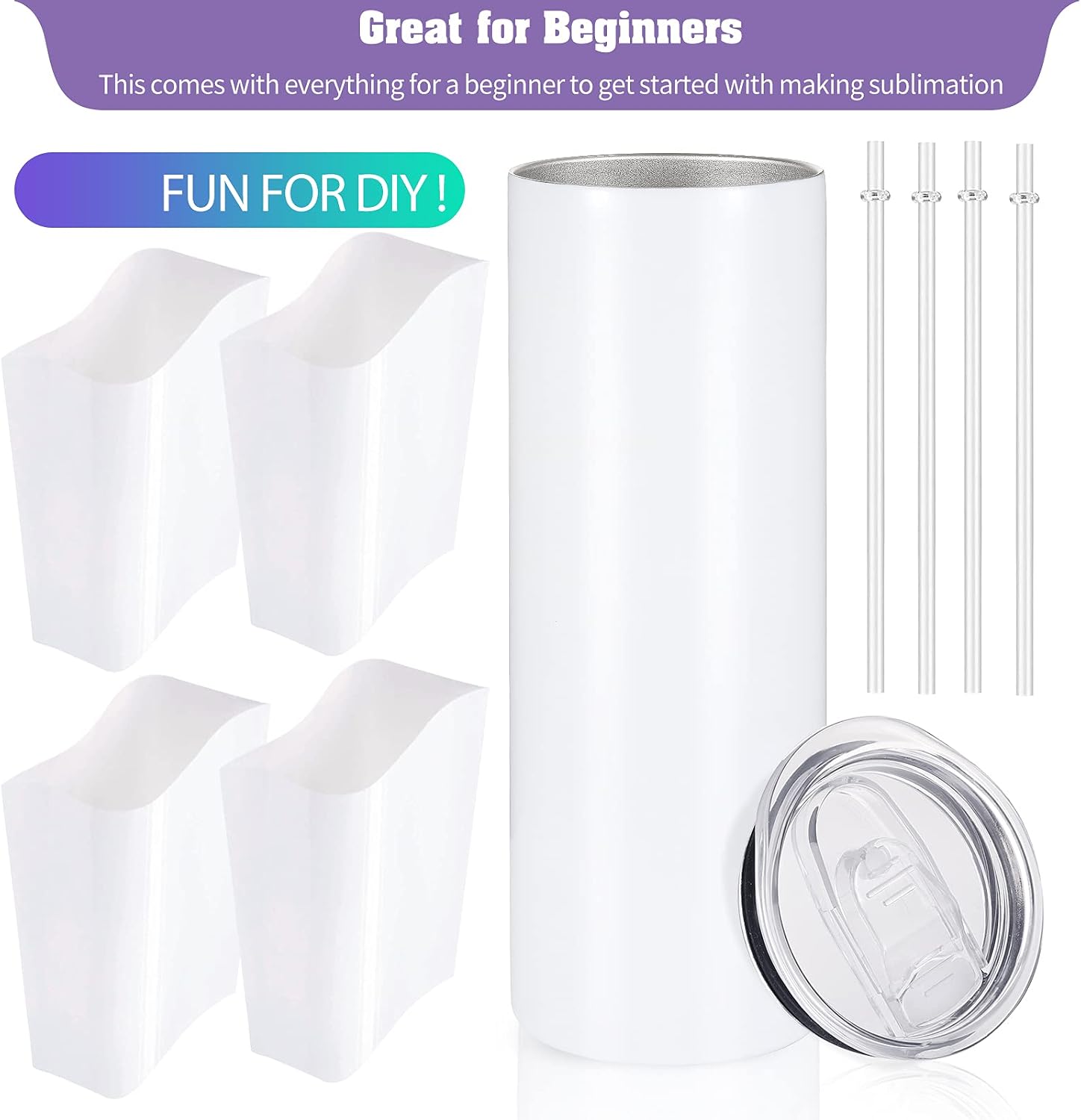 12 Pack Straight Skinny Sublimation Tumblers 20oz for Heat Transfer, Bulk Sublimation Blanks Individually Boxed