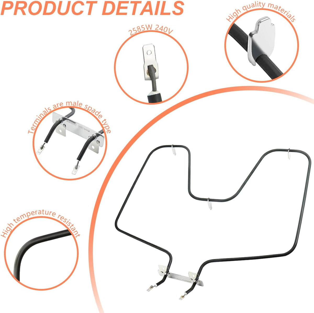 WB44K10005 Baking Element, WB30X46987 Oven Bake Element Compatible with G-E Hotpoint RB526H3WW RB757BH1WH RB787WH1WW, WB44K10001 Range Heating Element Replace PS249238 AP2030964 824269 AP7216188