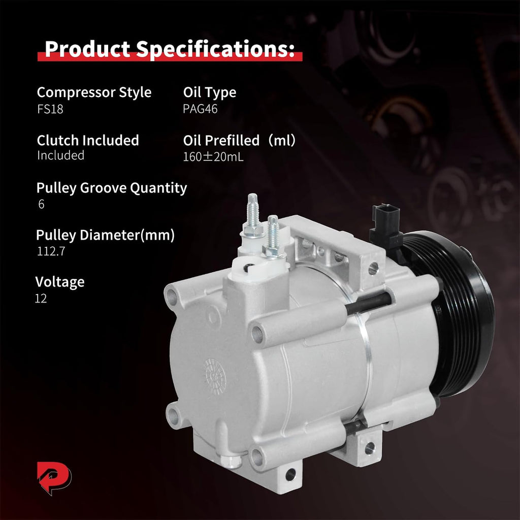 PHOBOOS A/C Compressor with Clutch Compatible with Ford & Lincoln & Mercury