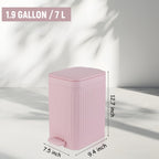 Small Bathroom Trash Can with Lid, 1.9 Gallon Slim Soft Close Step, Pink