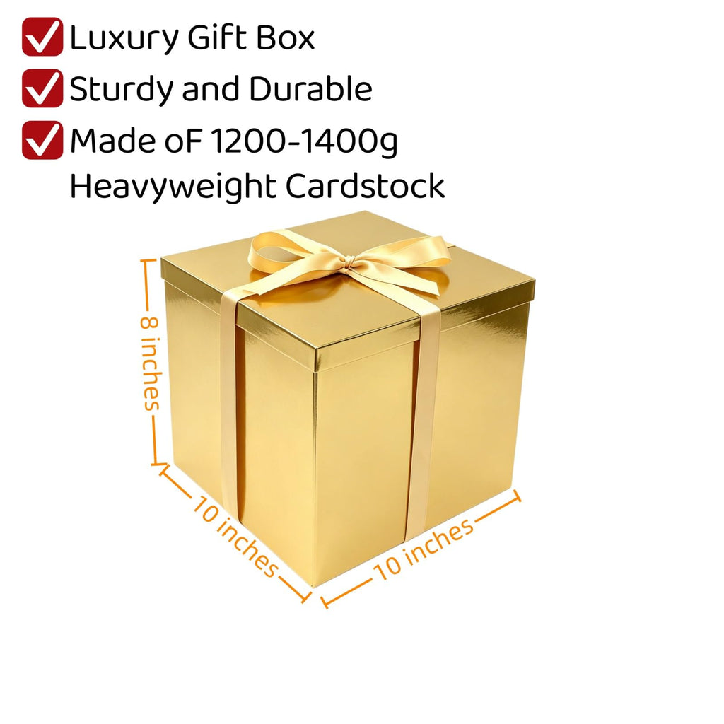 Gold Gift Box with Lid 10x10x8 Inches Gold Box 2 Pack