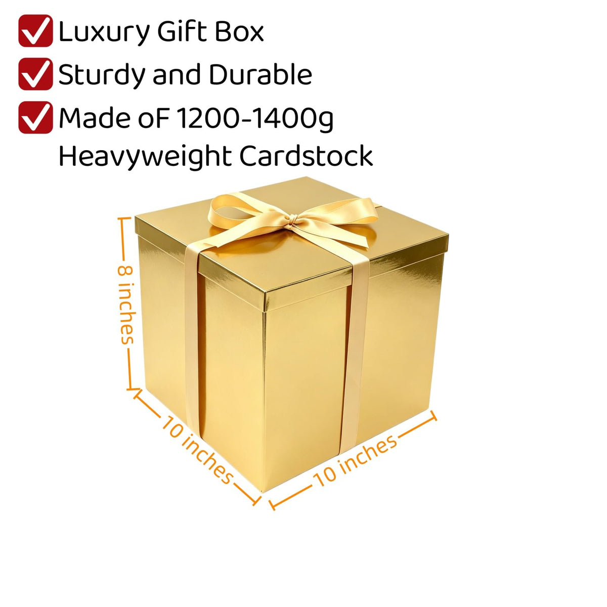 Gold Gift Box with Lid 10x10x8 Inches Gold Box 2 Pack