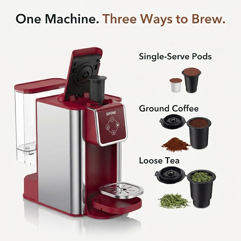 3-in-1 Single Serve Coffee Maker, Quick Brew for Coffee Pods, Ground Coffee, & Loose Tea, 6-12oz Cup Sizes, 50oz