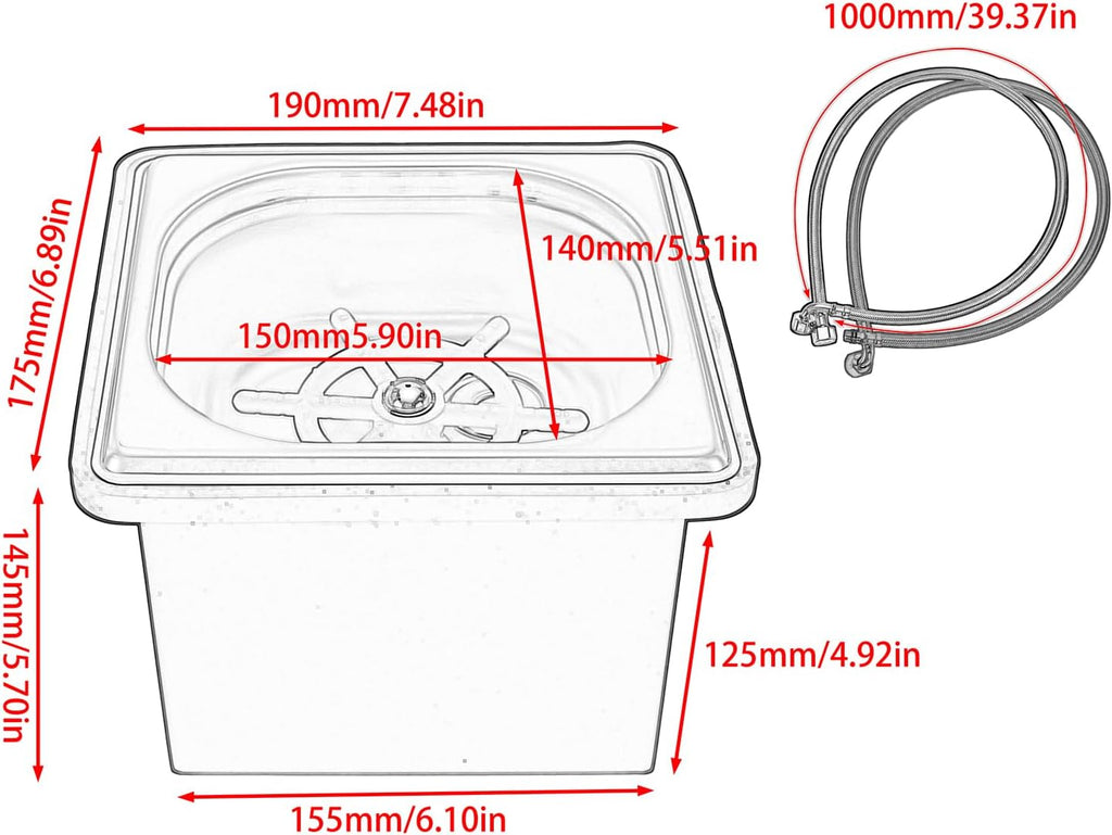 Pitcher Rinser with Base, Stainless Steel Countertop Glass Rinser Cup Washer Sink with Side Spray, 7.48" x 6.89" x