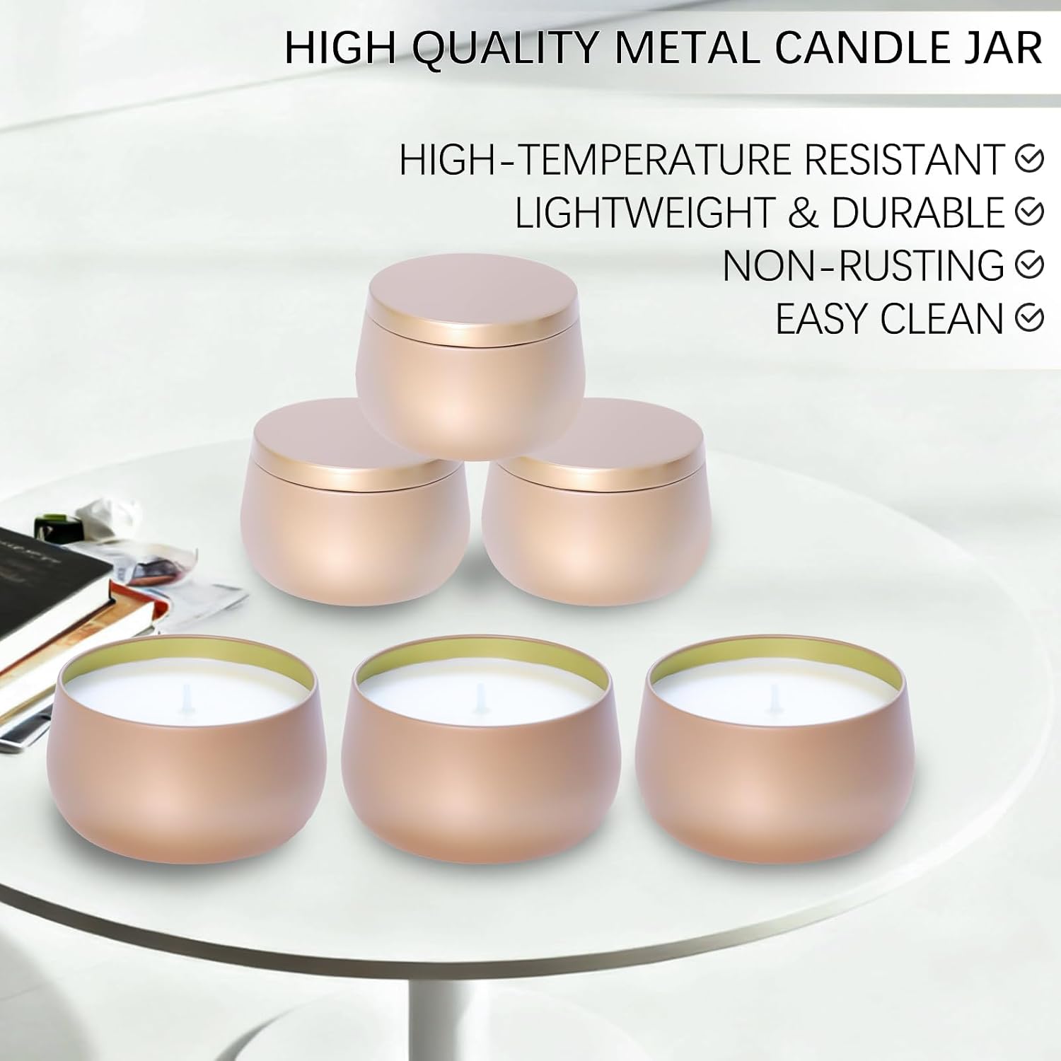 24 Pack 8oz Dark Glod Candle Tins for Making Candles - Bulk Metal Candle Containers with Lids. Empty Round Candle