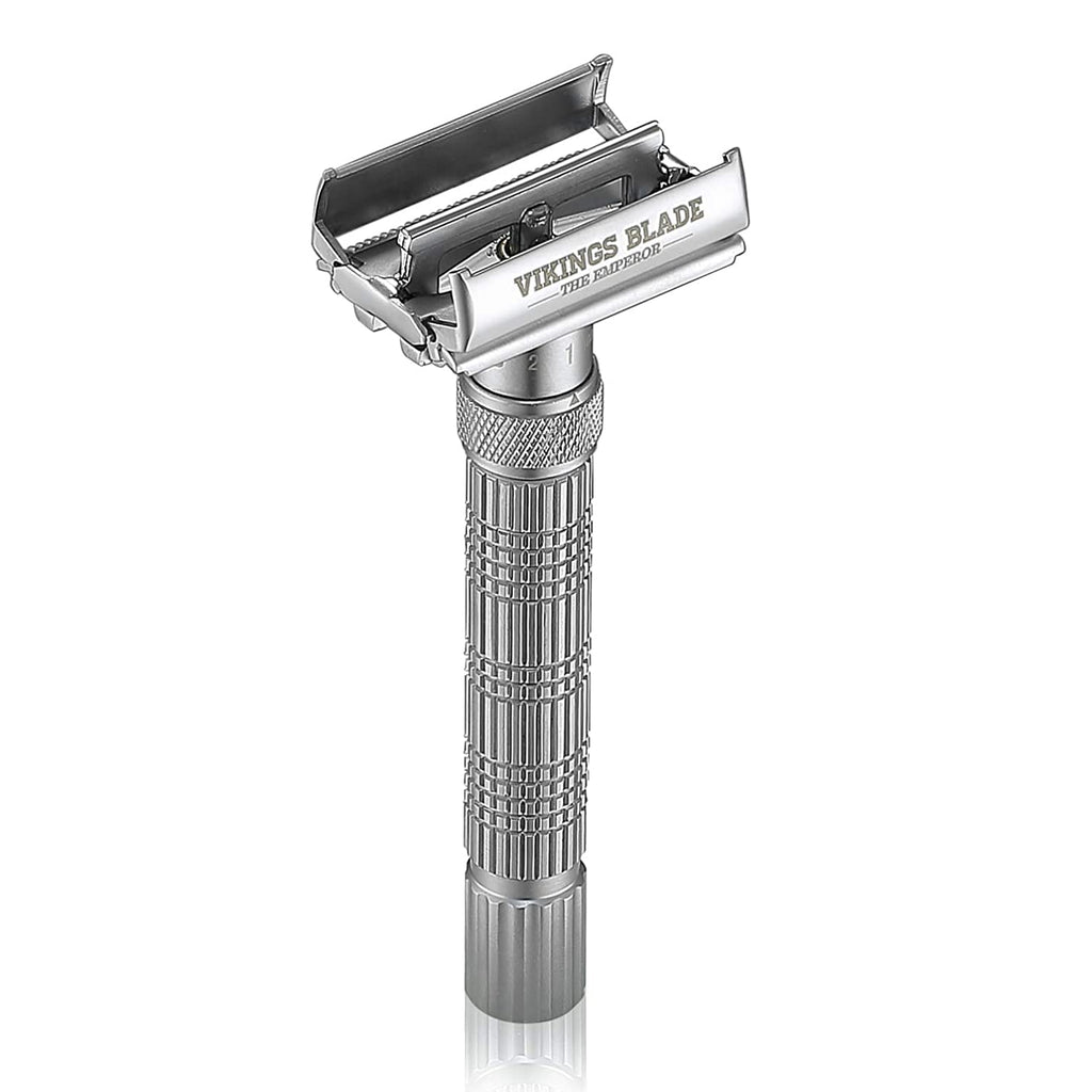 Adjustable Double Edge Safety Razor + Luxury Case. Smooth, Reusable, Eco-Friendly (The Emperor “Frosted Chrome”)