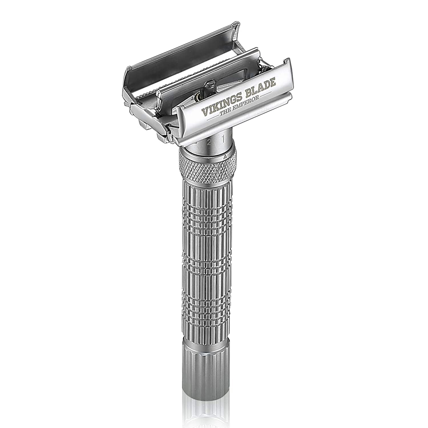 Adjustable Double Edge Safety Razor + Luxury Case. Smooth, Reusable, Eco-Friendly (The Emperor “Frosted Chrome”)