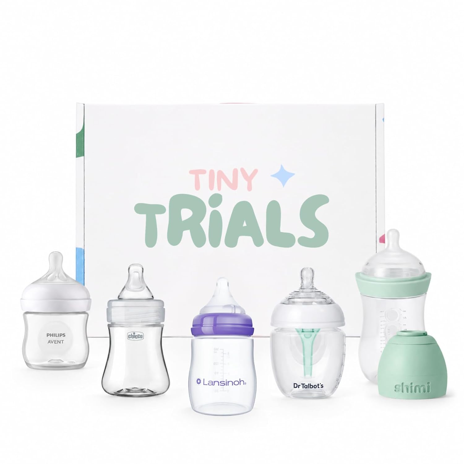 Baby Bottle Trial Pack Variety Box for Newborns – 5 Bottles Featuring Chicco, Dr. Talbot’s, Shimi, Lansinoh & Philips