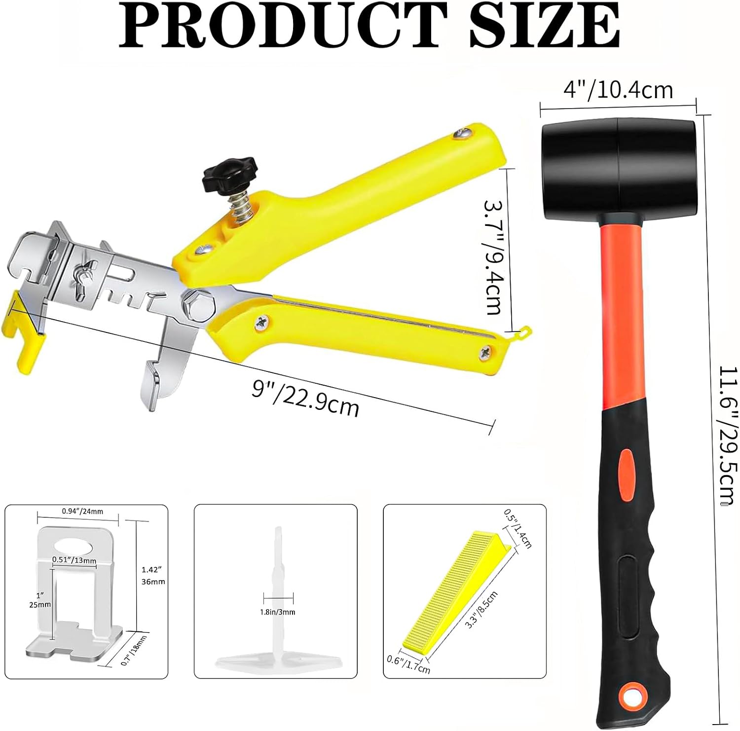 Tile Leveling System with Tile Pliers and Hammer, 600 Piece Tile Spacers 1/8 Inch Tile Clips and 200 Piece Reusable