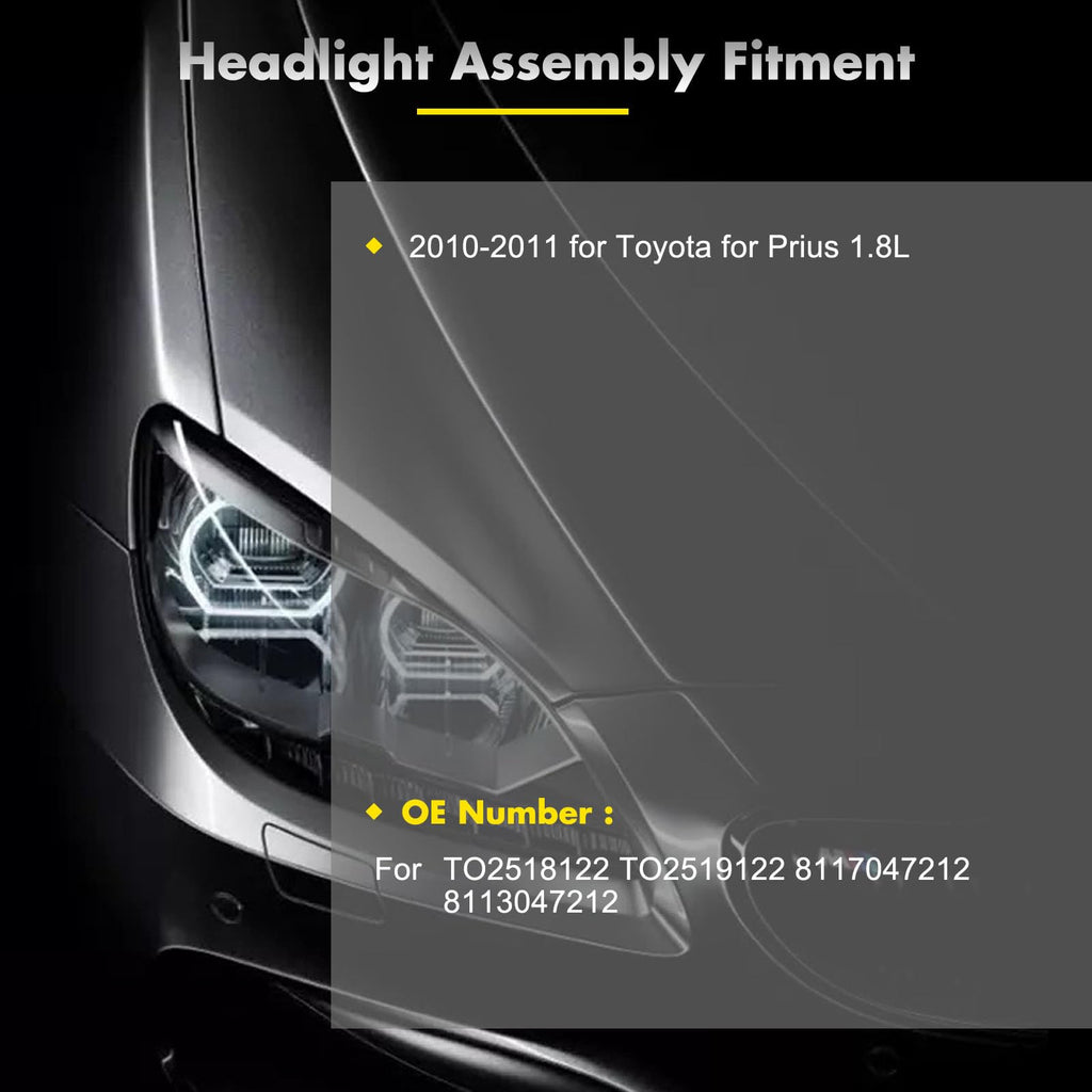 Headlight Assembly fit 10-11 for Toyota Prius 1.8L Chrome Housing