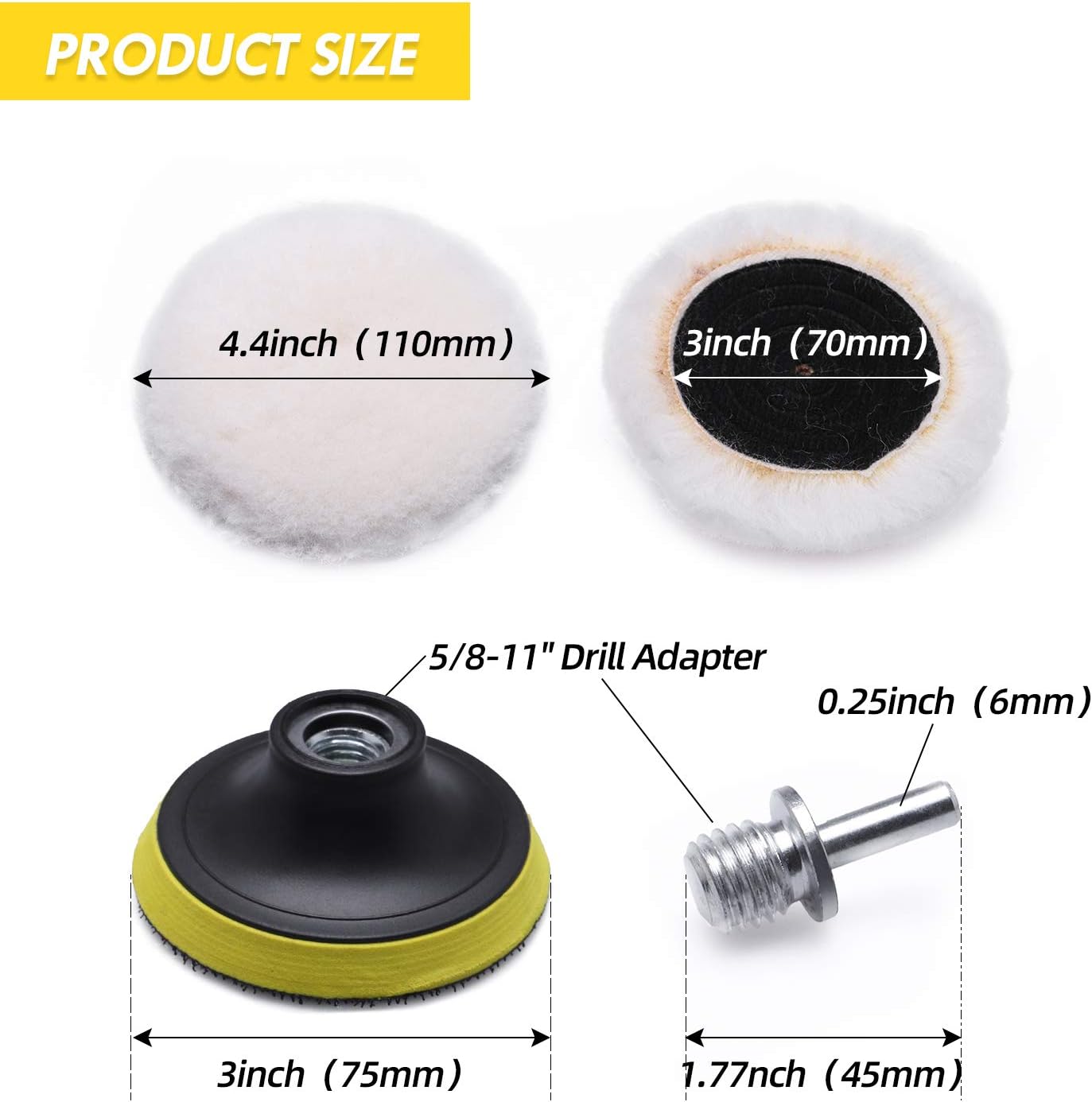 Wool Cutting Pad, Wool Buffing Polishing Pad Set, SPTA 7Pcs 3Inch (80mm) Buffing Wheel for Drill Lambs Wool Hook and