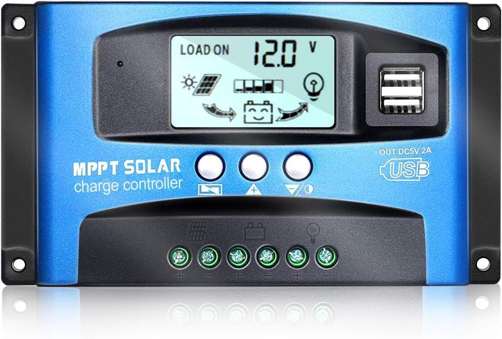 MPPT Solar Charge Controller 100A 12V/24V Auto Solar Panel Intelligent Regulator with Dual USB Port LCD Display for