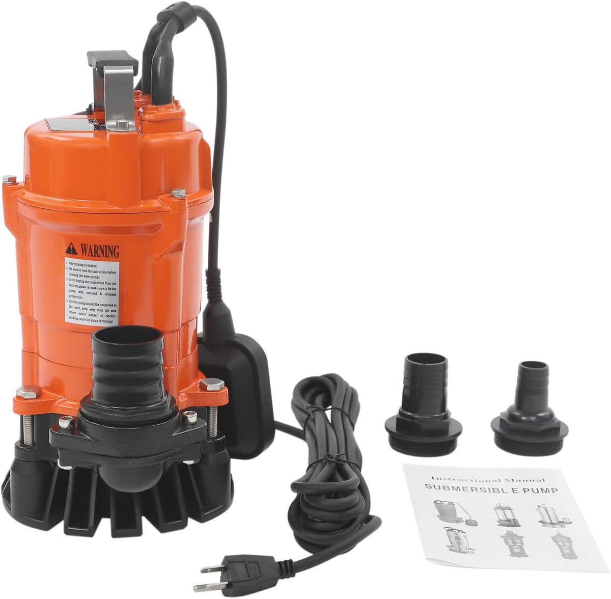 1HP Submersible Sewage Pump, 5019GPH Portable Trash Pump 3420RPM Cast Iron Utility Equipment, 59ft Lift for Basement