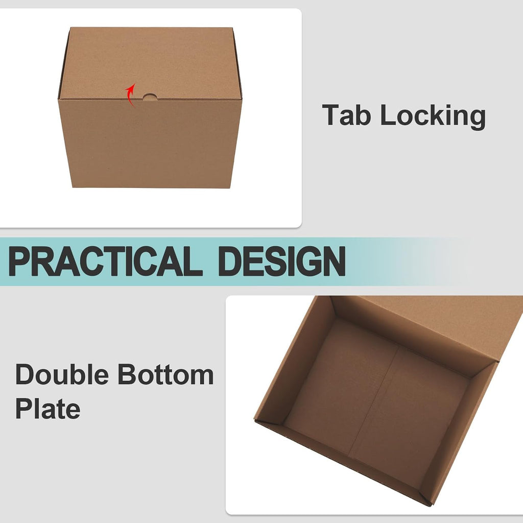 10x8x6 Shipping Boxes, 15 Pack Brown Kraft Folding Mailer Boxes, 3-Ply Corrugated Cardboard Box Mailers for Small