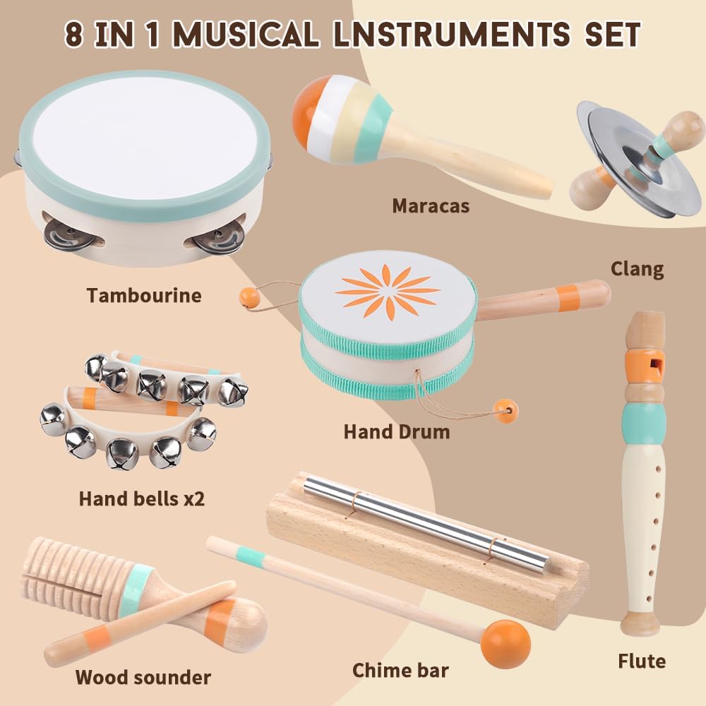 Toddlers Musical Instruments-Baby Montessori Wooden Toys for 18 Month+ | Kids Percussion Instruments Musical Toy for