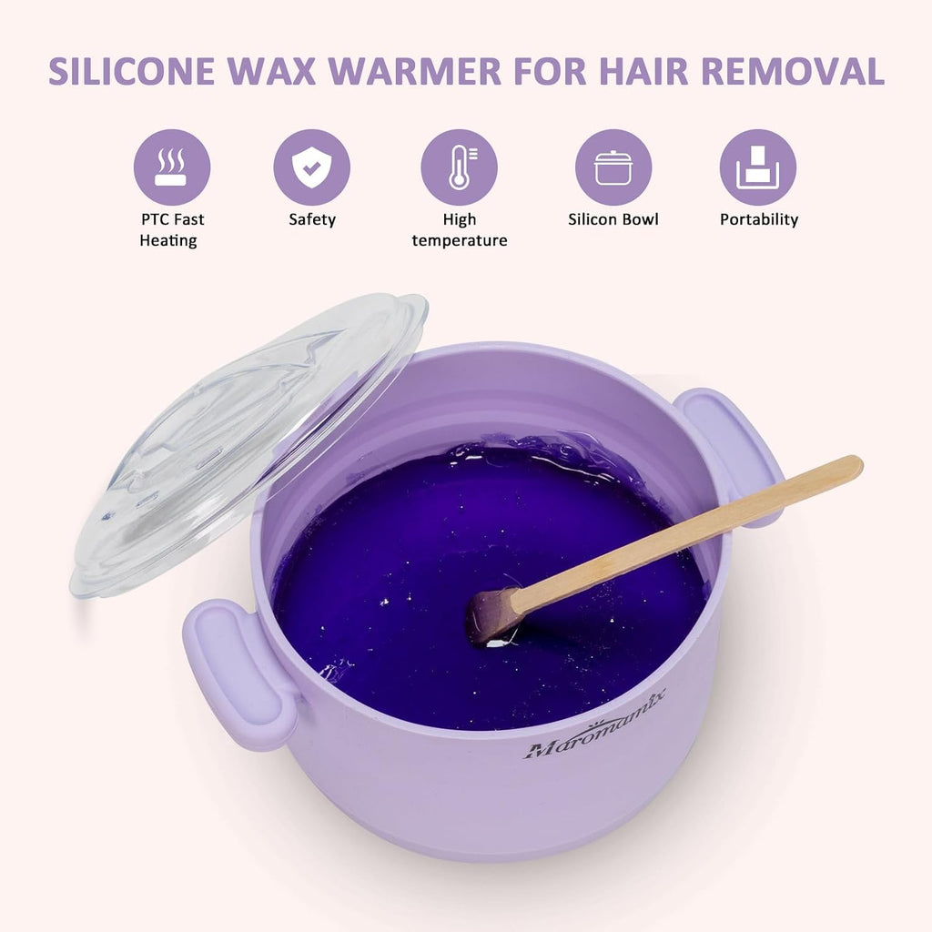 Waxing Kit -Silicone Wax Warmer for Hair Removal with 4 Packs of Hard Wax Beads, Portable Electric Silicone Wax