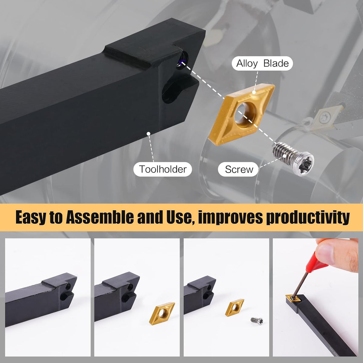Indexable Lathe Turning Tool 21Pcs Kit 3/8" (10mm) Shank for Metal
