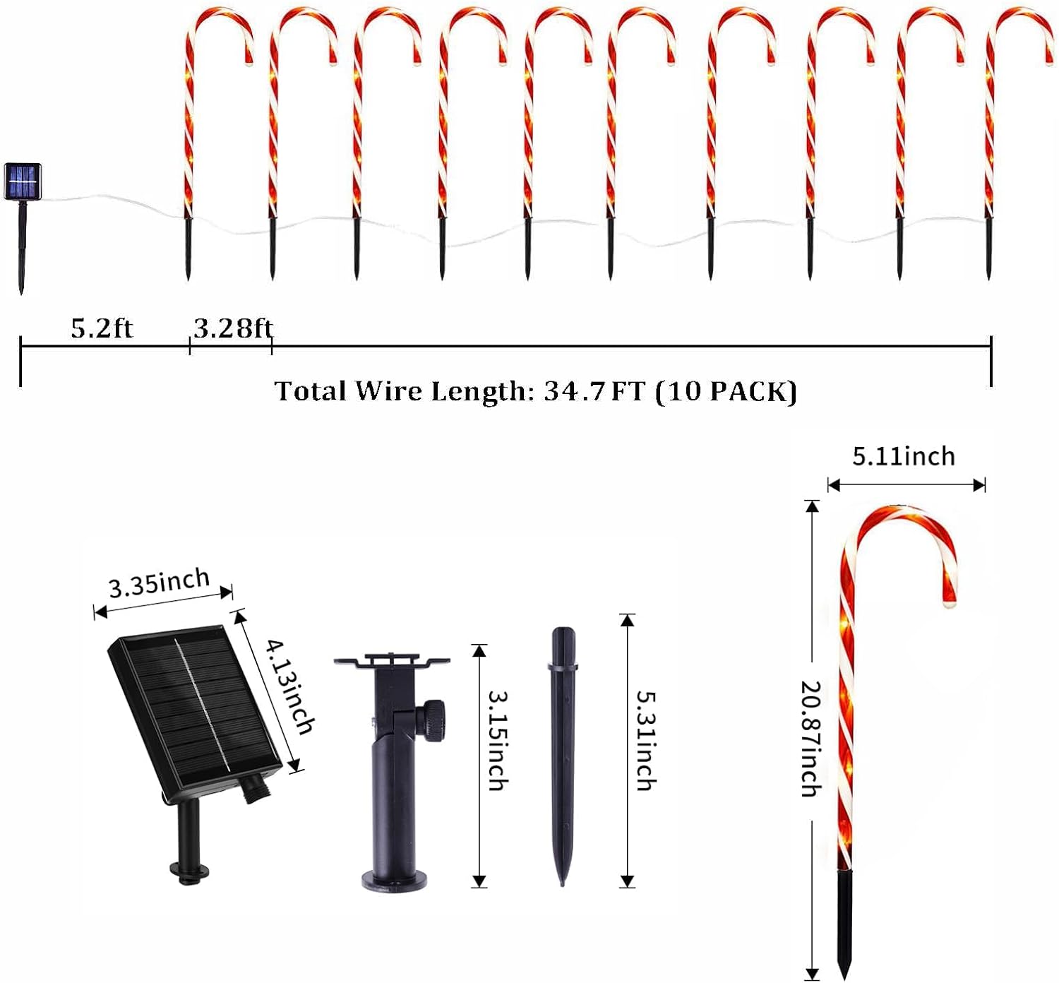 Solar Candy Cane Lights, 21 Inch Red Christmas Yard Decorations | Auto-On at Dusk, 8 Lighting Modes, Cord-Free Setup