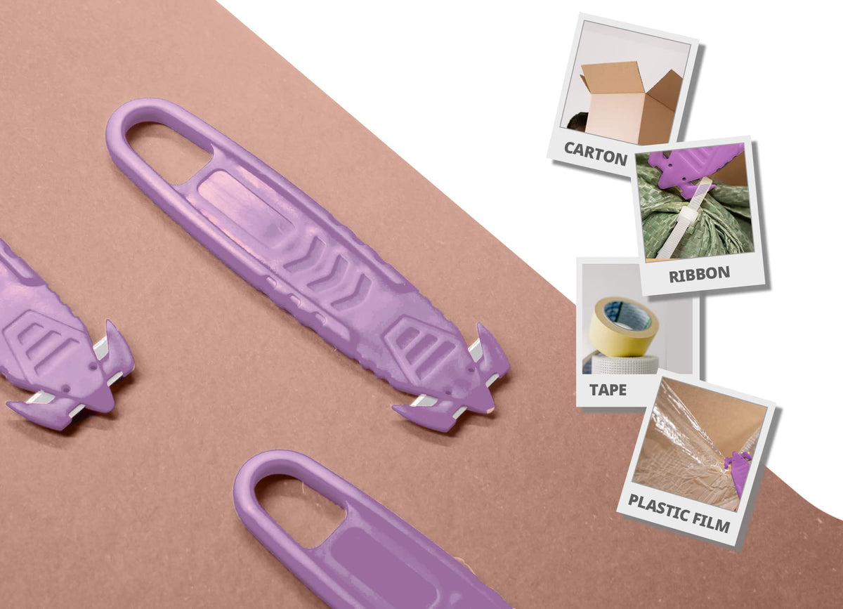Safety Box Cutter Knife, Recessed SS Blade, 10-Pack, Purple